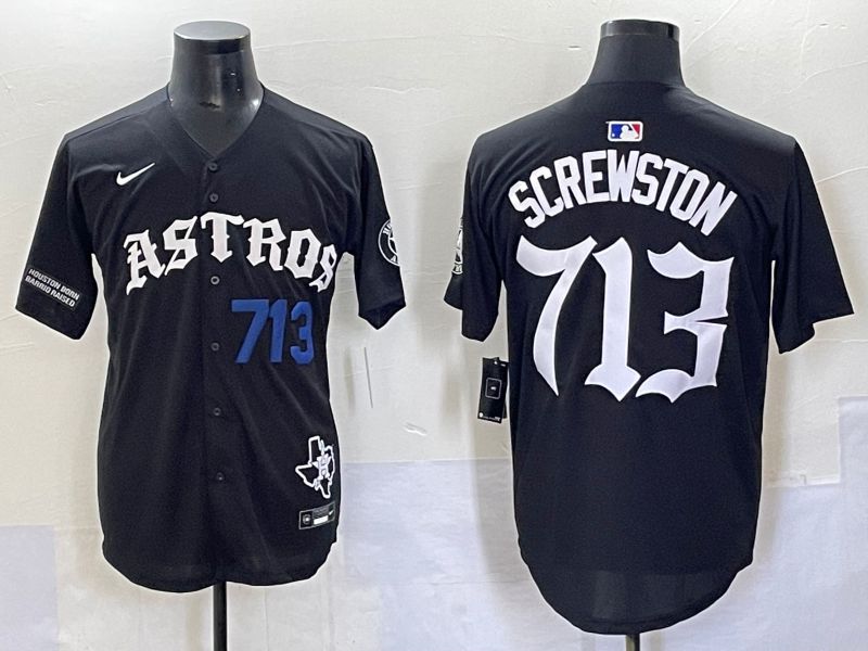 Men 2025 Houston Astros 713 Screwston Black Seven generations Joint Name Nike MLB Jersey style 3